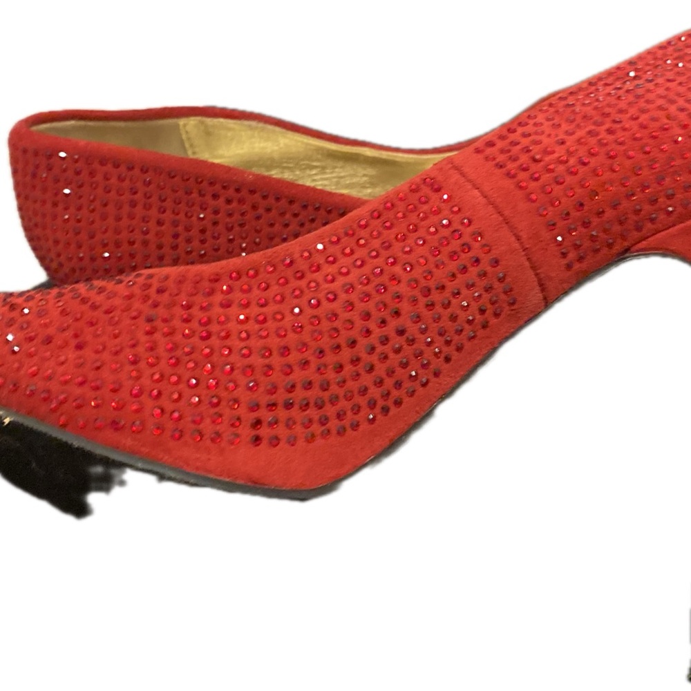 Italina Red Rhinestone Stiletto Heels - Picture 3 of 7